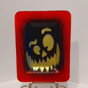 Unique Reverse Painted Halloween "Scary Face" Glass Rectangle Plate